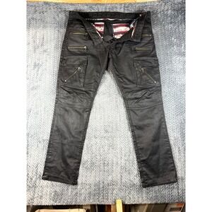 Rockstar Moto Straight Leg Jeans Men 40 Black Denim Triple Zipper Accent Outdoor